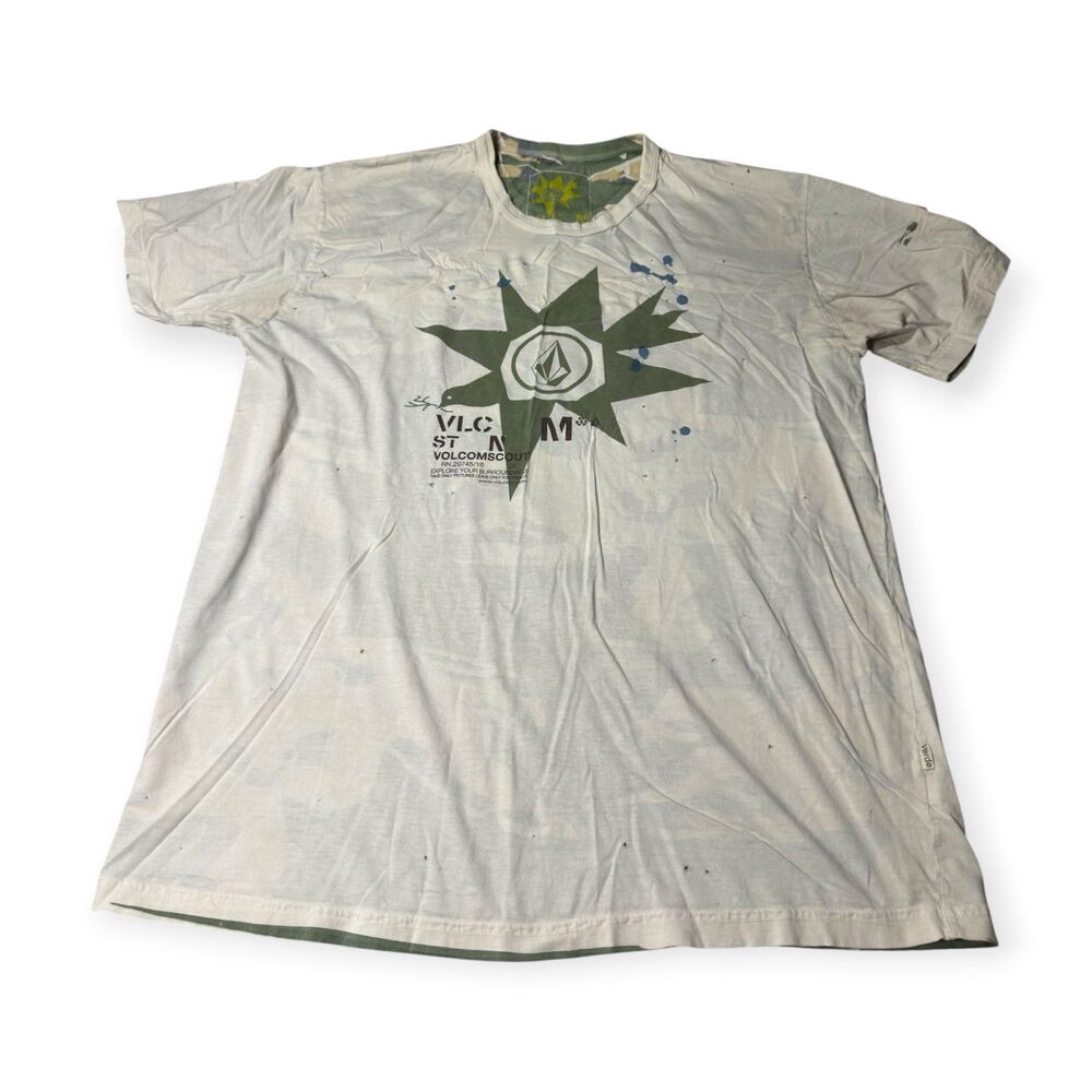 Volcom Army Green Logo T-Shirt Size XLarge Holed Shirt Skater VTG 90s Rare